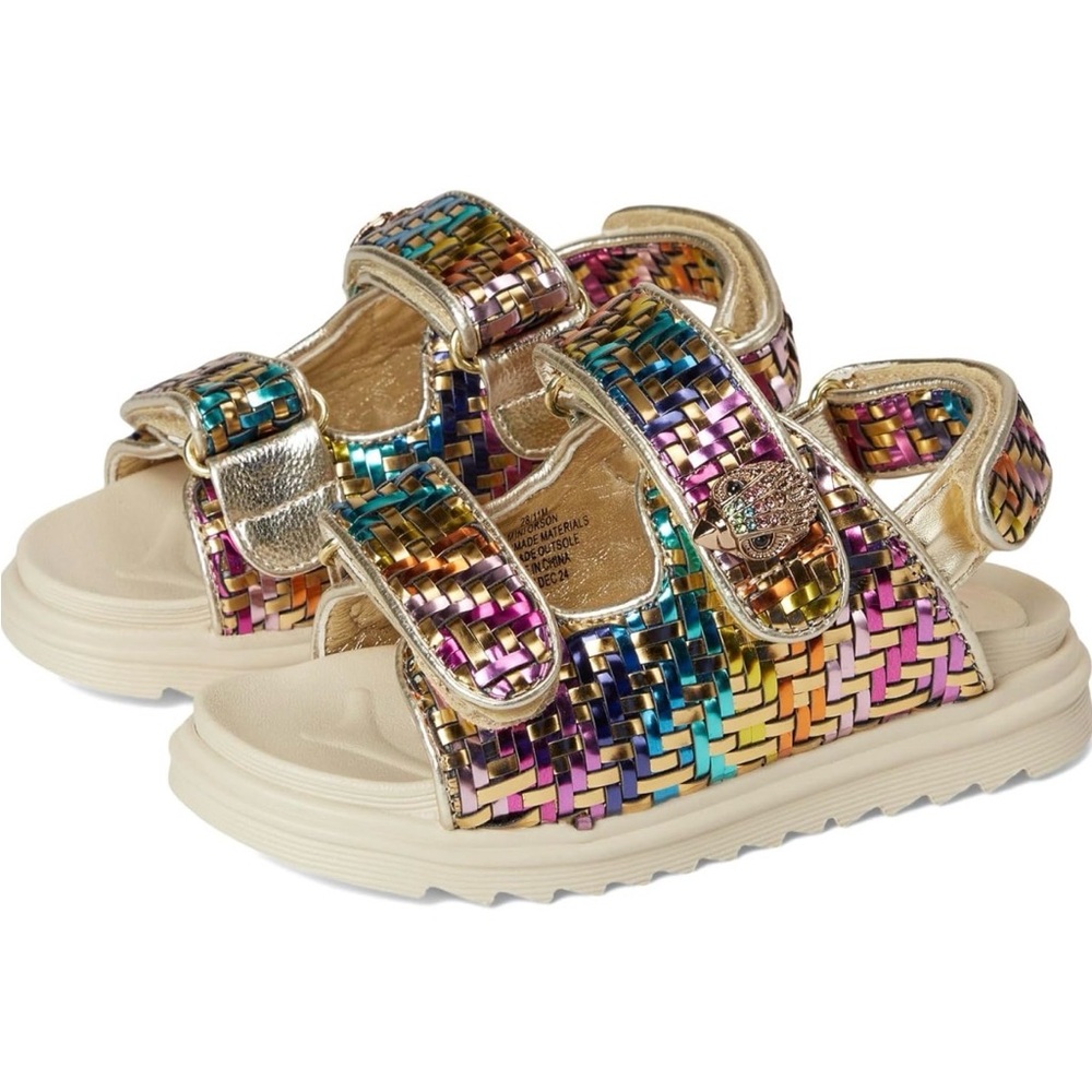 Kids Multicolor Woven Metallic Sandals - Gold Accent